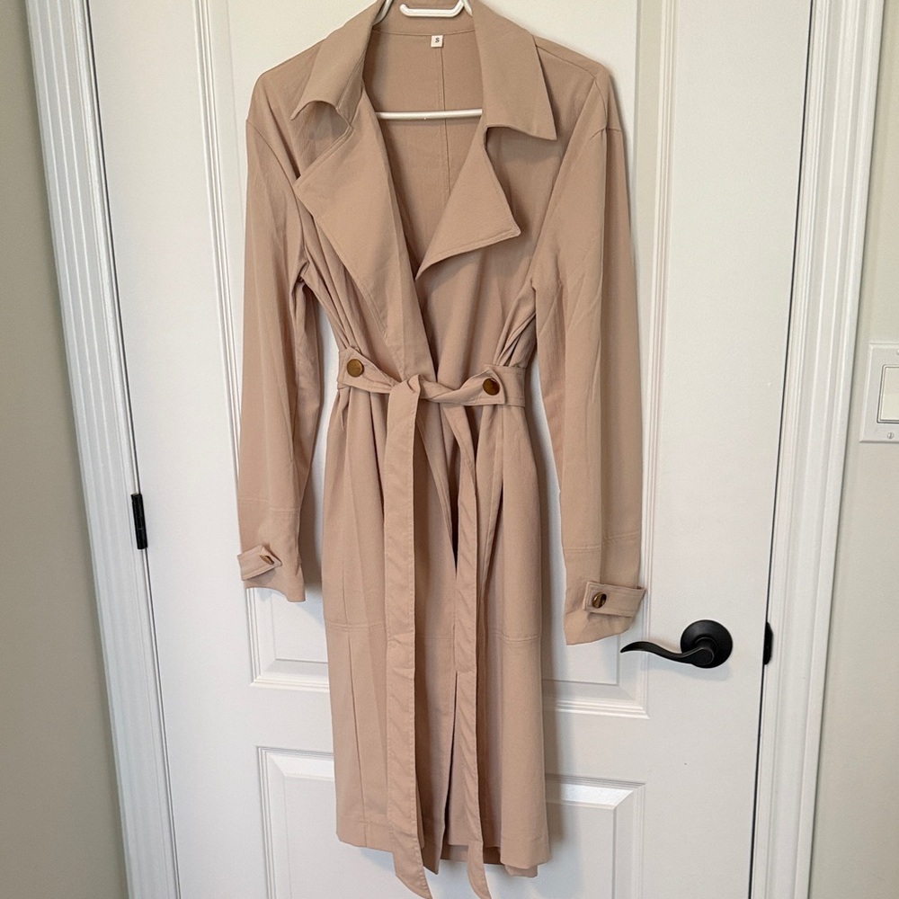 SHEIN Beige Long Trench Coat with Belt